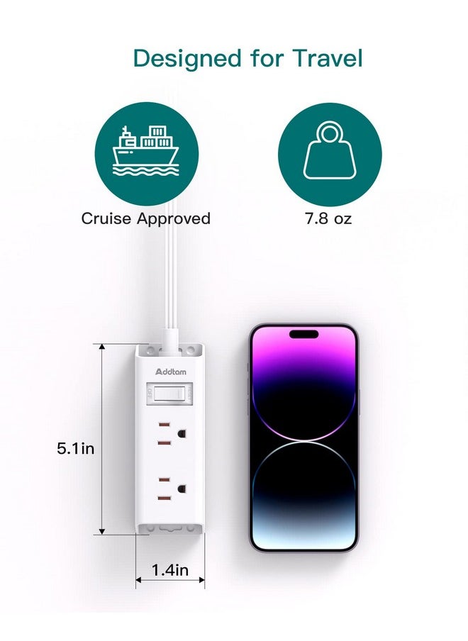 Addtam Cruise Essentials - Flat Plug Power Strip, Addtam 5 ft Ultra Flat Extension Cord with 6 Outlets Extender, No Surge Protector for Cruise Ship, Travel, Dorm, Home Office, ETL Listed  - Image 4
