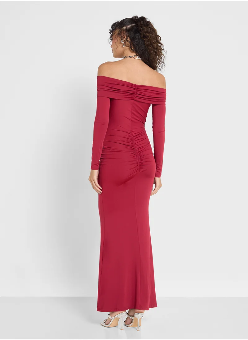 جينجر Off Shoulder Draped Bodycon Dress