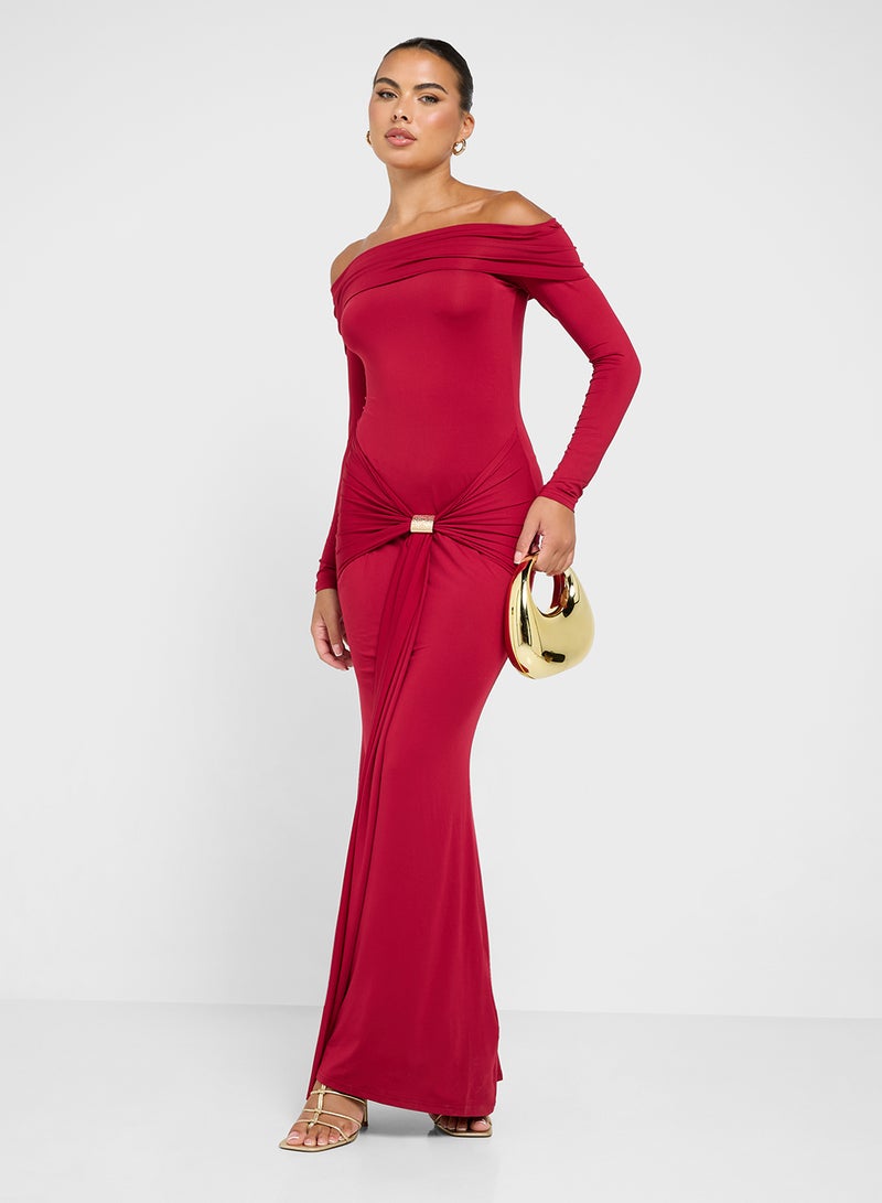 جينجر فستان ضيق مكشوف الكتفين بتفاصيل درابيه - Image 1