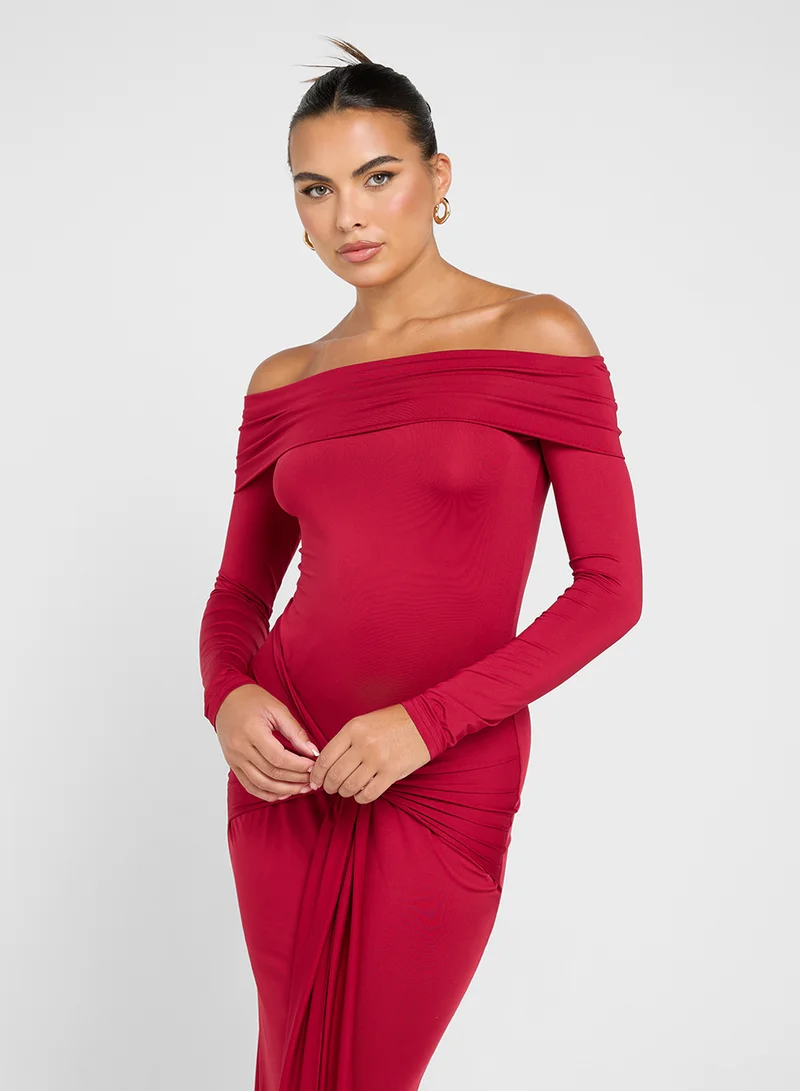 جينجر Off Shoulder Draped Bodycon Dress