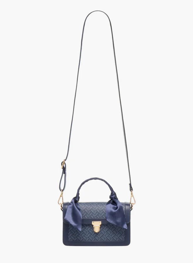 Flora Bella By Shoexpress Monogram Print Satchel Bag with Detachable Strap