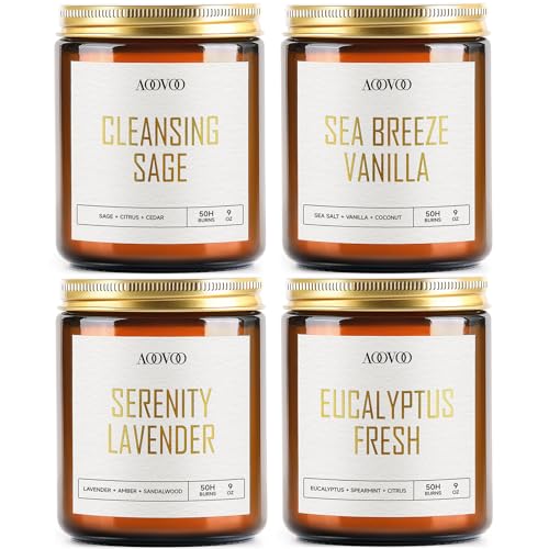 AOOVOO Scented Candles  4PC Candle Set 36 oz Soy Candles Soy Candle for Home Scented LavenderVanillaEucalyptusSage