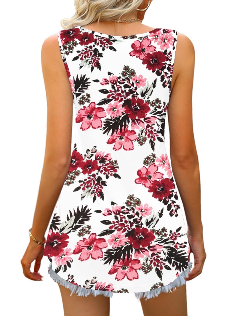 Tencede 2026 Summer Tank Tops for Women Sleeveless V Neck Babydoll Loose Flowy Floral Print Blouse Begonia Flower 1XL - Image 3