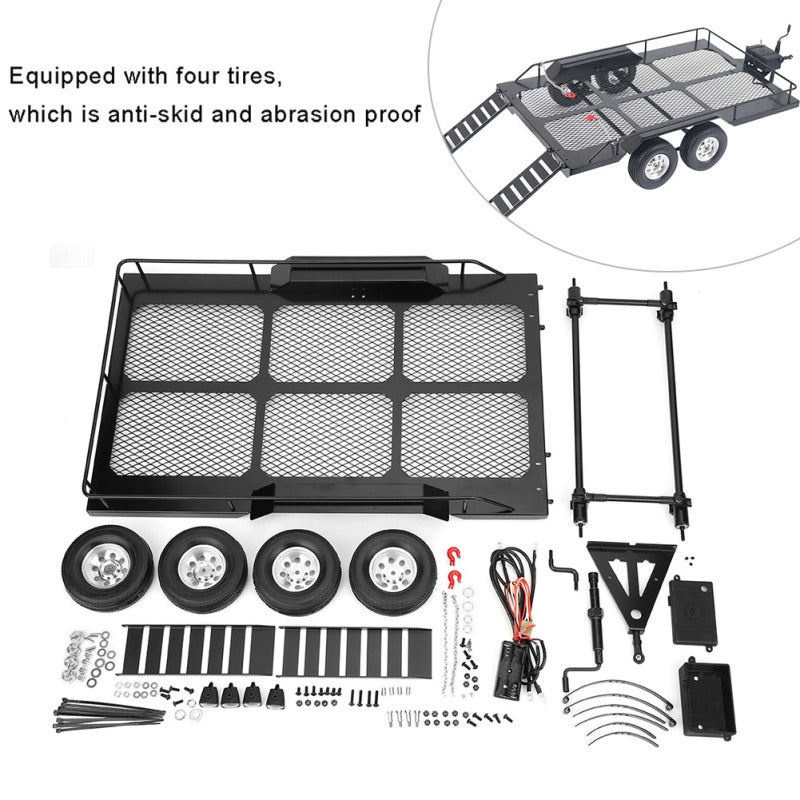 1/10 RC Trailer: Whole Metal Solid Durable High Bearing Capacity - 4 Anti-skid Abrasion Proof Tires Easy Install High Simulation RC Car Accessory for Traxxas TRX4 Axial Scx10 1/10 RC Vehicles - Image 1