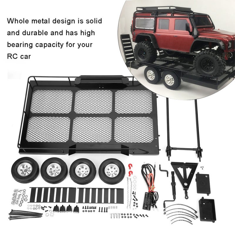 1/10 RC Trailer: Whole Metal Solid Durable High Bearing Capacity - 4 Anti-skid Abrasion Proof Tires Easy Install High Simulation RC Car Accessory for Traxxas TRX4 Axial Scx10 1/10 RC Vehicles - Image 2