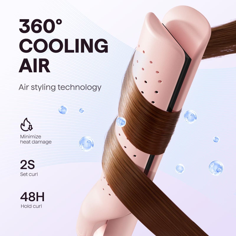 Wavytalk Airflow Styler Curling Iron, Cool Curl, 360Â° Cool Air Lock in Style for Lasting Curls, Reduces Damage, 2 in 1 Hair Straightener and Curler, 1.25 Inch Anti-Scald for Short Long Hair, Pink - Image 3