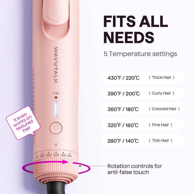 Wavytalk Airflow Styler Curling Iron, Cool Curl, 360Â° Cool Air Lock in Style for Lasting Curls, Reduces Damage, 2 in 1 Hair Straightener and Curler, 1.25 Inch Anti-Scald for Short Long Hair, Pink - Image 5