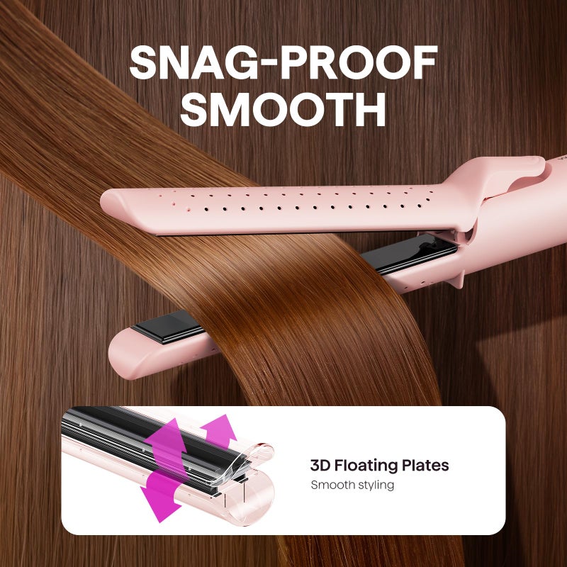 Wavytalk Airflow Styler Curling Iron, Cool Curl, 360Â° Cool Air Lock in Style for Lasting Curls, Reduces Damage, 2 in 1 Hair Straightener and Curler, 1.25 Inch Anti-Scald for Short Long Hair, Pink - Image 4
