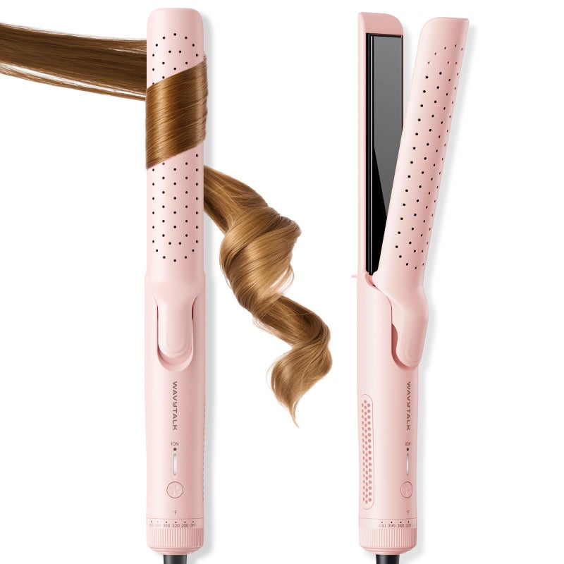 Wavytalk Airflow Styler Curling Iron, Cool Curl, 360Â° Cool Air Lock in Style for Lasting Curls, Reduces Damage, 2 in 1 Hair Straightener and Curler, 1.25 Inch Anti-Scald for Short Long Hair, Pink - Image 1