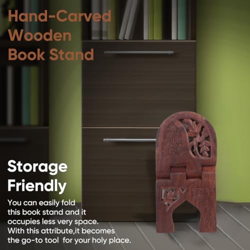 Crafty Essentials Sheesham Wood Hand Carved Book Stand Foldable Wooden Rehal for Holy Books Like Quran, Bible, Bhagavad Gita, and Ramayana, 12 Inches - Image 4