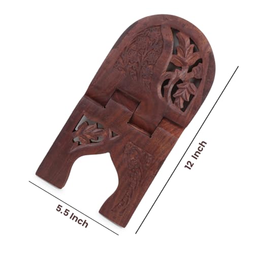 Crafty Essentials Sheesham Wood Hand Carved Book Stand Foldable Wooden Rehal for Holy Books Like Quran, Bible, Bhagavad Gita, and Ramayana, 12 Inches - Image 2