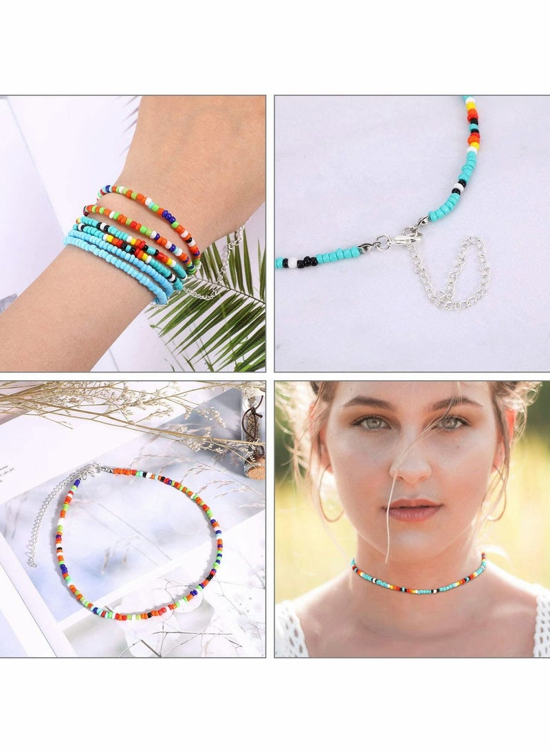 Excefore Bohemian Necklaces, 6 Pieces Colorful Bohemian Seed Bead Necklaces Set, Cute Boho Necklace Jewelry for Women Teen Girls - Image 2