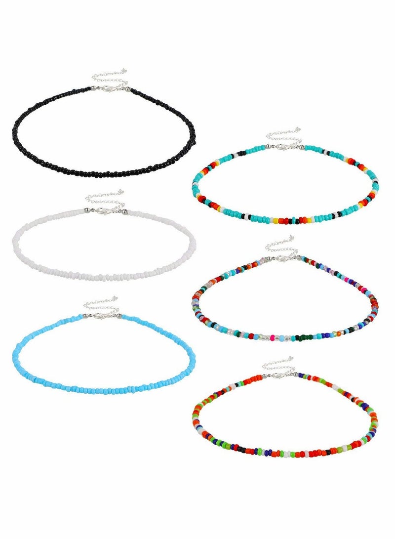 Excefore Bohemian Necklaces, 6 Pieces Colorful Bohemian Seed Bead Necklaces Set, Cute Boho Necklace Jewelry for Women Teen Girls - Image 1