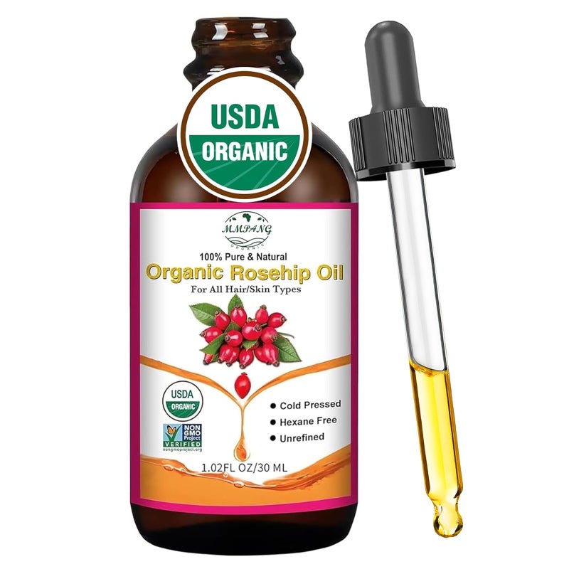 MMPANG Organic Rosehip Seed Oil for Face, USDA Certified, Cold Pressed, Unrefined, 100% Pure Natural Rose Hip Oil for Anti-Aging, Acne Scar Treatment, Skin & Hair Care, Gua Sha Massage, 1 fl.oz / 30ml - Image 1
