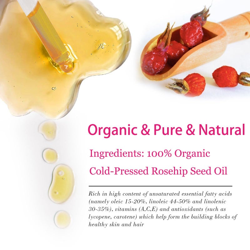 MMPANG Organic Rosehip Seed Oil for Face, USDA Certified, Cold Pressed, Unrefined, 100% Pure Natural Rose Hip Oil for Anti-Aging, Acne Scar Treatment, Skin & Hair Care, Gua Sha Massage, 1 fl.oz / 30ml - Image 2