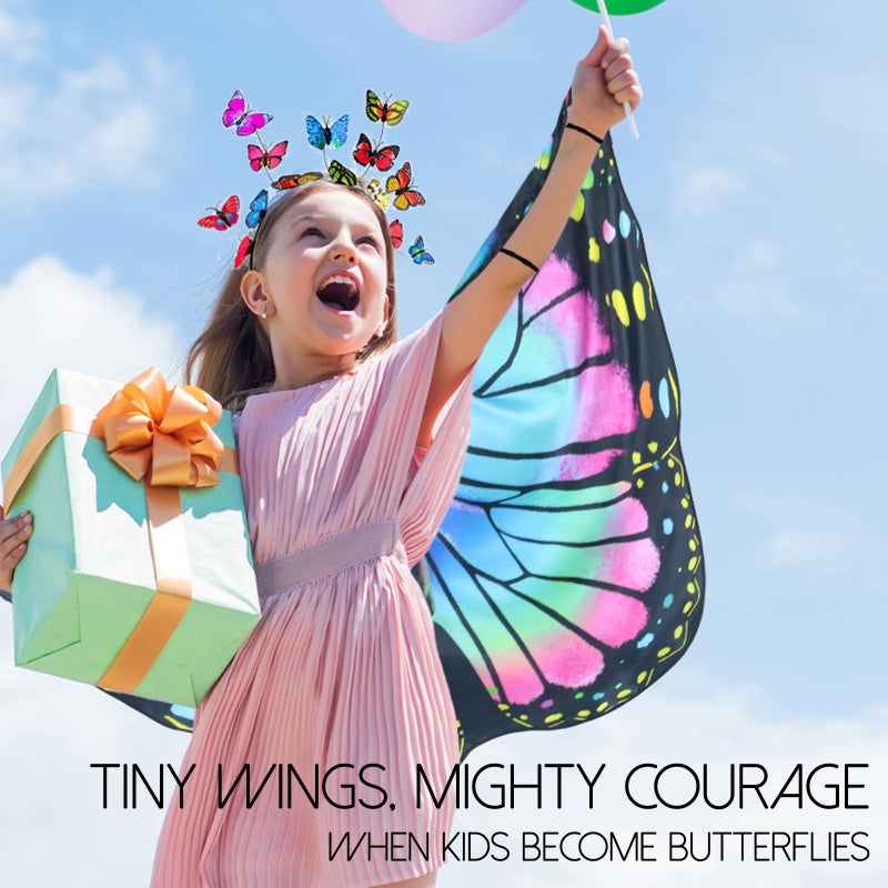 iROLEWIN iROLWIN Double Sided Kids-Butterfly-Wings for Toddler-Girls Fairy Dress Up Costume Butterfly Cape Headband Halloween Gifts - Image 3