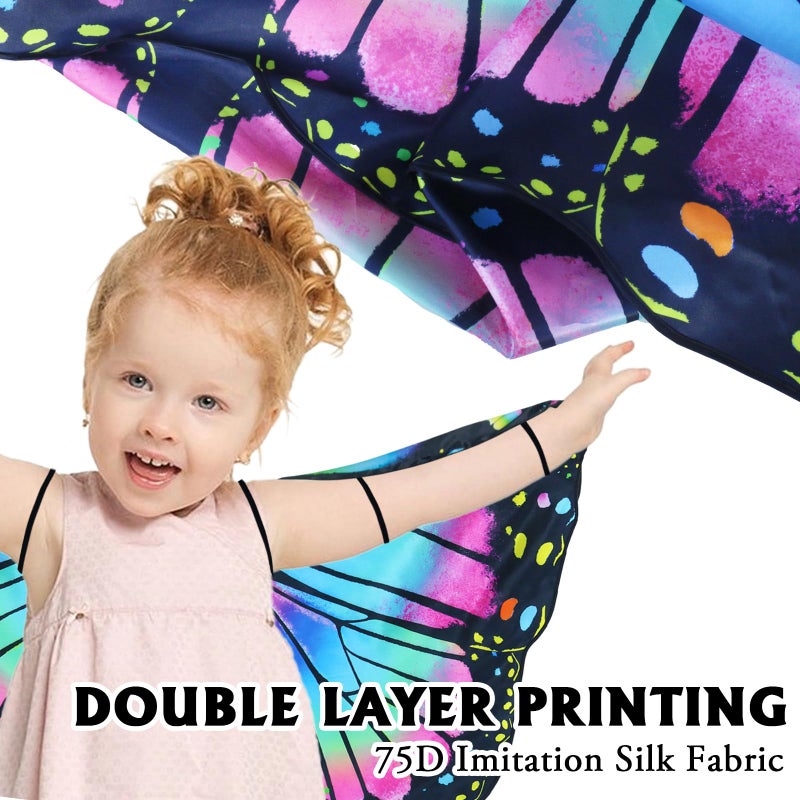 iROLEWIN iROLWIN Double Sided Kids-Butterfly-Wings for Toddler-Girls Fairy Dress Up Costume Butterfly Cape Headband Halloween Gifts - Image 2
