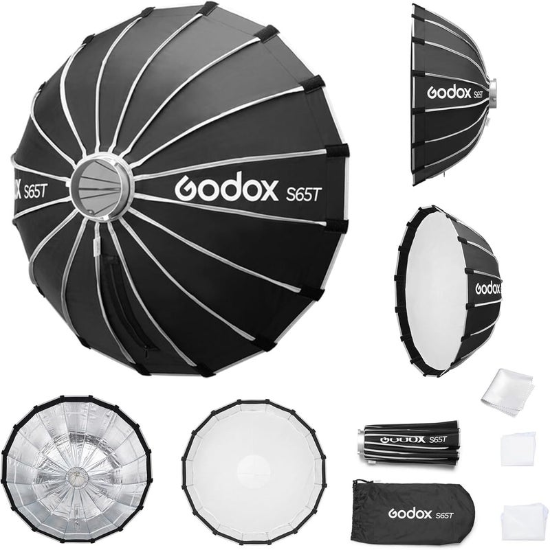 جودوكس Godox S65T 65 سم / 25.6 بوصة صندوق ناعم مظلة قابل للطي سريع التحرير مع حامل Bowens وناشرات قابلة للفصل، إضاءة ناعمة محمولة للتصوير الفوتوغرافي في الاستوديو والفيديو والبث المباشر والسفر - Image 1