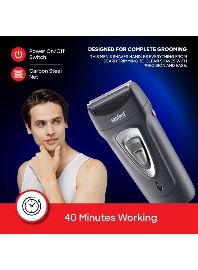 Sanford Rechargeable Men Shaver, 2-in-1, Cordless, Dual Rapid Reciprocating Blades, Pop-up Trimmer, Push-Button Switch, 8hrs Charge with Charging Light, Close & Effective Shaving - Image 5