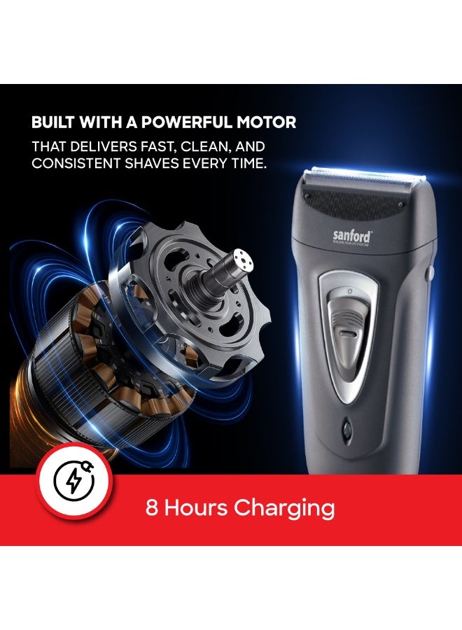 Sanford Rechargeable Men Shaver, 2-in-1, Cordless, Dual Rapid Reciprocating Blades, Pop-up Trimmer, Push-Button Switch, 8hrs Charge with Charging Light, Close & Effective Shaving - Image 3