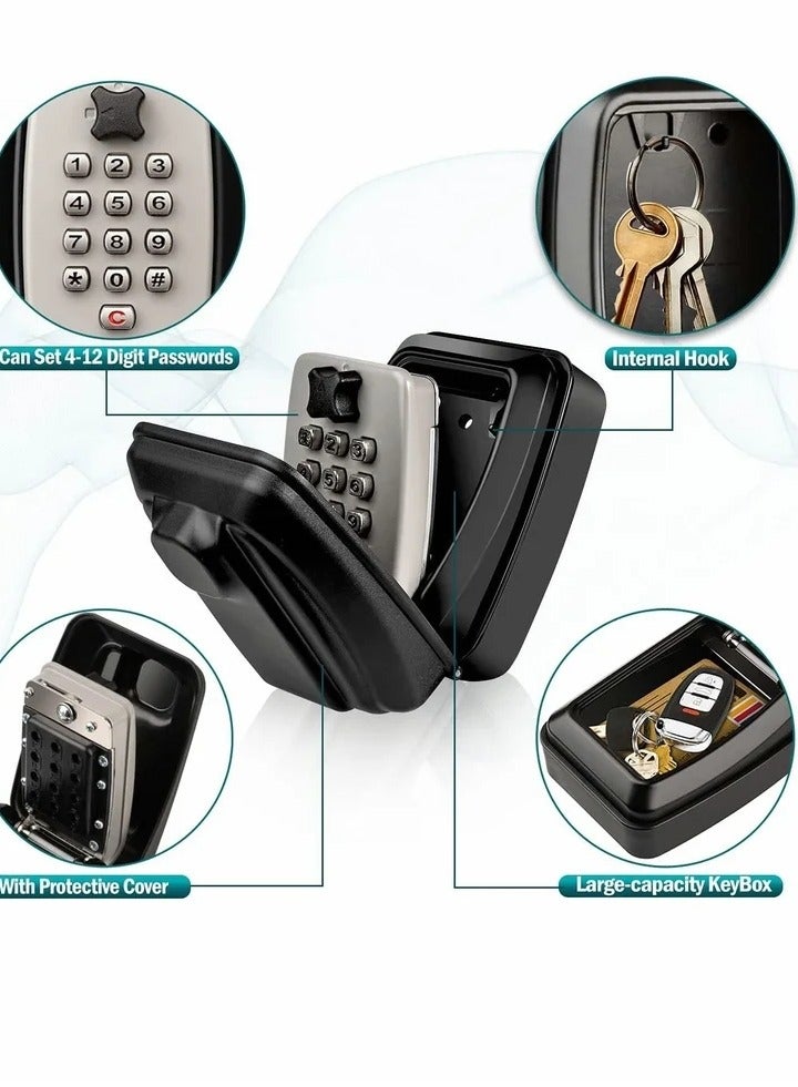 Key Safe with Password Wall Mounted, Lock Box Large Resettable 12-Digit Combination Security Weatherproof for Outdoor Indoor, Storage Home Garage Office Spare Keys (Black) - Image 2