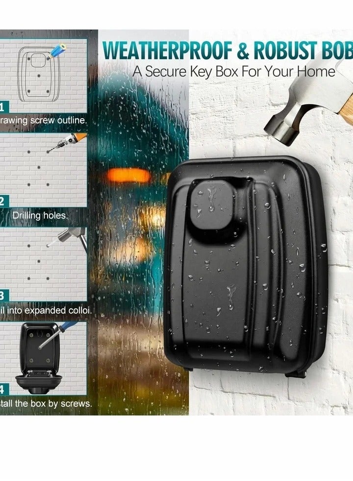 Key Safe with Password Wall Mounted, Lock Box Large Resettable 12-Digit Combination Security Weatherproof for Outdoor Indoor, Storage Home Garage Office Spare Keys (Black) - Image 4