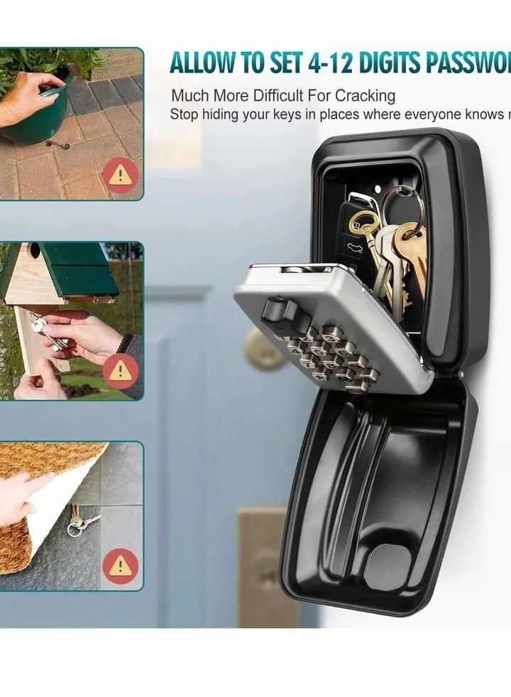 Key Safe with Password Wall Mounted, Lock Box Large Resettable 12-Digit Combination Security Weatherproof for Outdoor Indoor, Storage Home Garage Office Spare Keys (Black) - Image 3