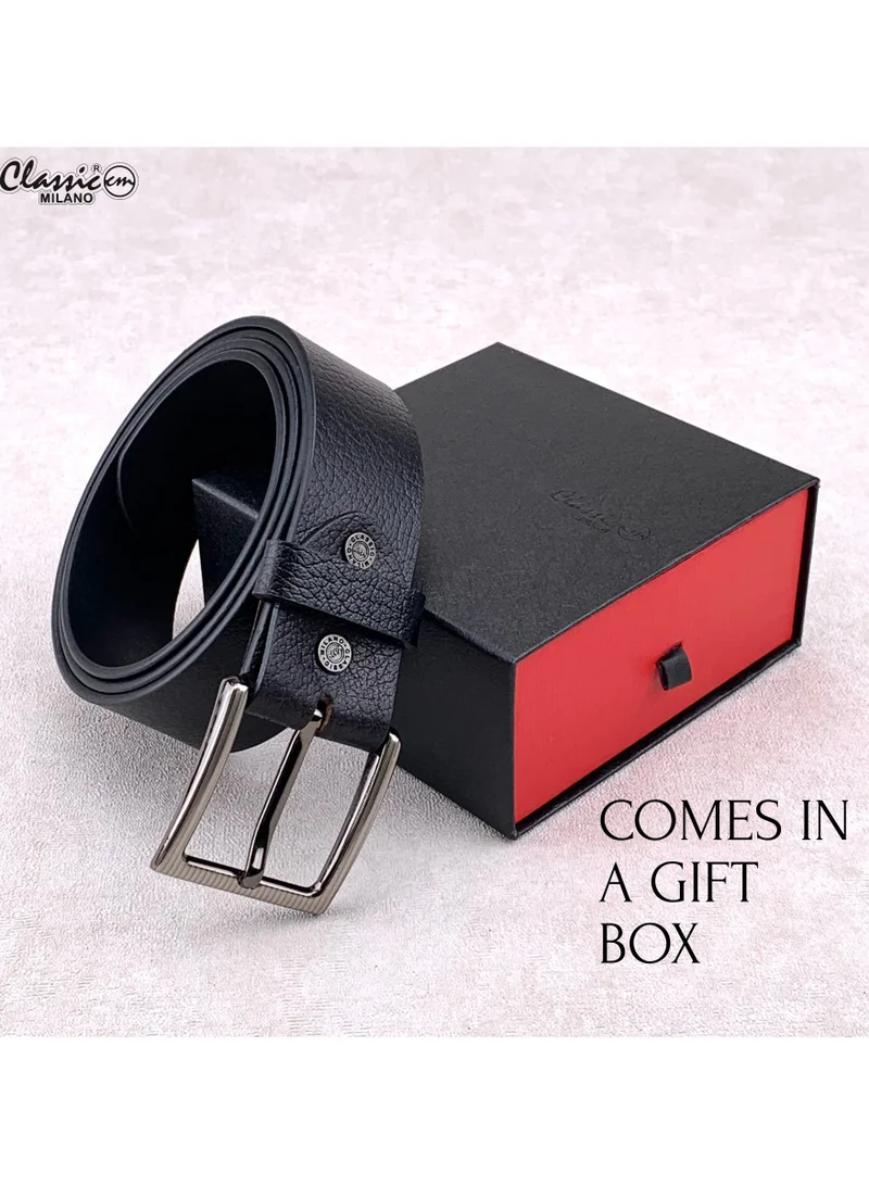 Classic Milano Black (Sharankan) Classic Milano Genuine Leather Belt for Men - Semi-Casual Mens Belt & Party Wear Belts for Jeans, Casual Outfits, and Gifts - Black and Brown Men’s Belt for Men | Best Price UAE