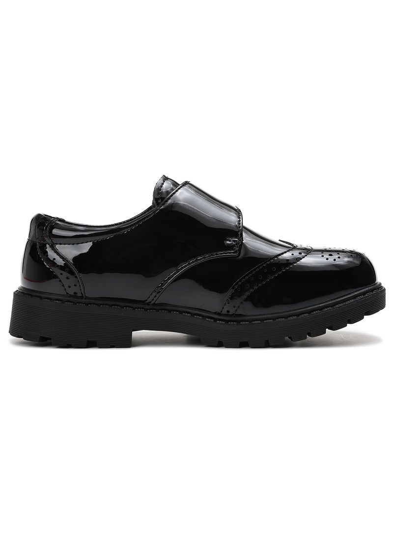 SKY VIEW Boy's School Uniform Shoes Children's Shiny Leather Upper Brogue Oxford Loafers Shoes Kids Hook And Loop Comfort Dress Shoes Black(Little Kid/Big Kid) - Image 2