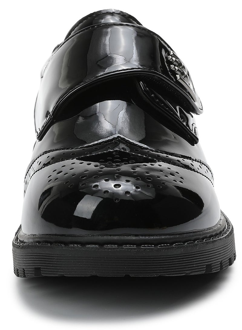 SKY VIEW Boy's School Uniform Shoes Children's Shiny Leather Upper Brogue Oxford Loafers Shoes Kids Hook And Loop Comfort Dress Shoes Black(Little Kid/Big Kid) - Image 3