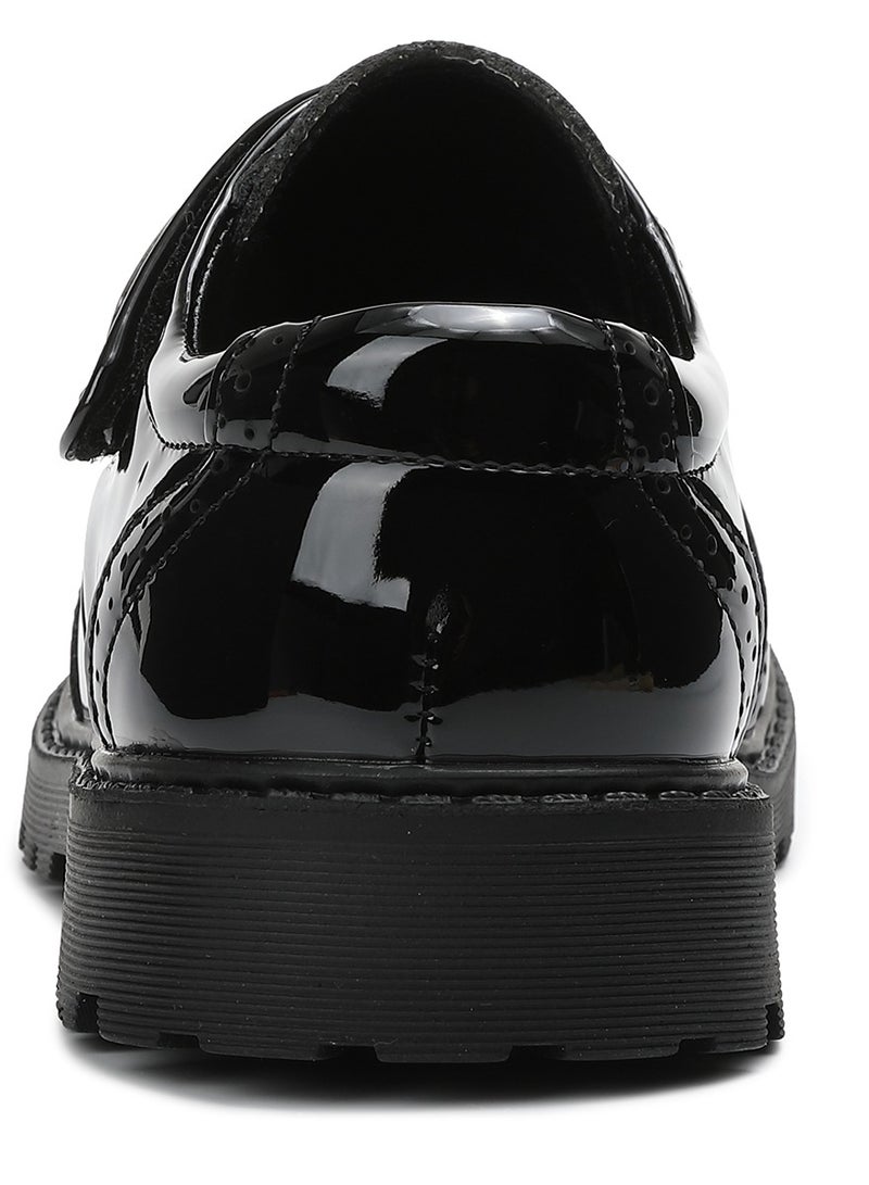 SKY VIEW Boy's School Uniform Shoes Children's Shiny Leather Upper Brogue Oxford Loafers Shoes Kids Hook And Loop Comfort Dress Shoes Black(Little Kid/Big Kid) - Image 4