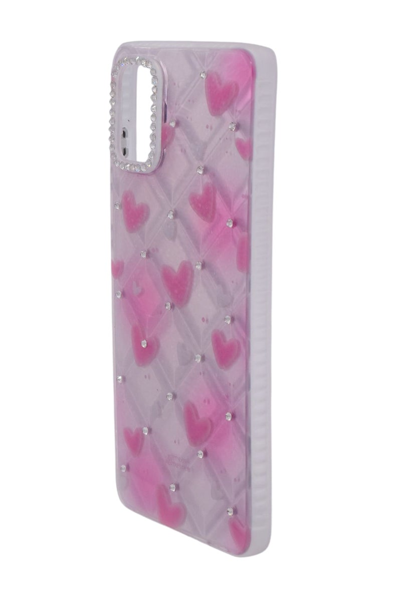 CFS TPU Heart Printed Back Cover Case with Rhinestone Camera Border For Samsung Galaxy A51 4G - Pink Transparent - Image 2