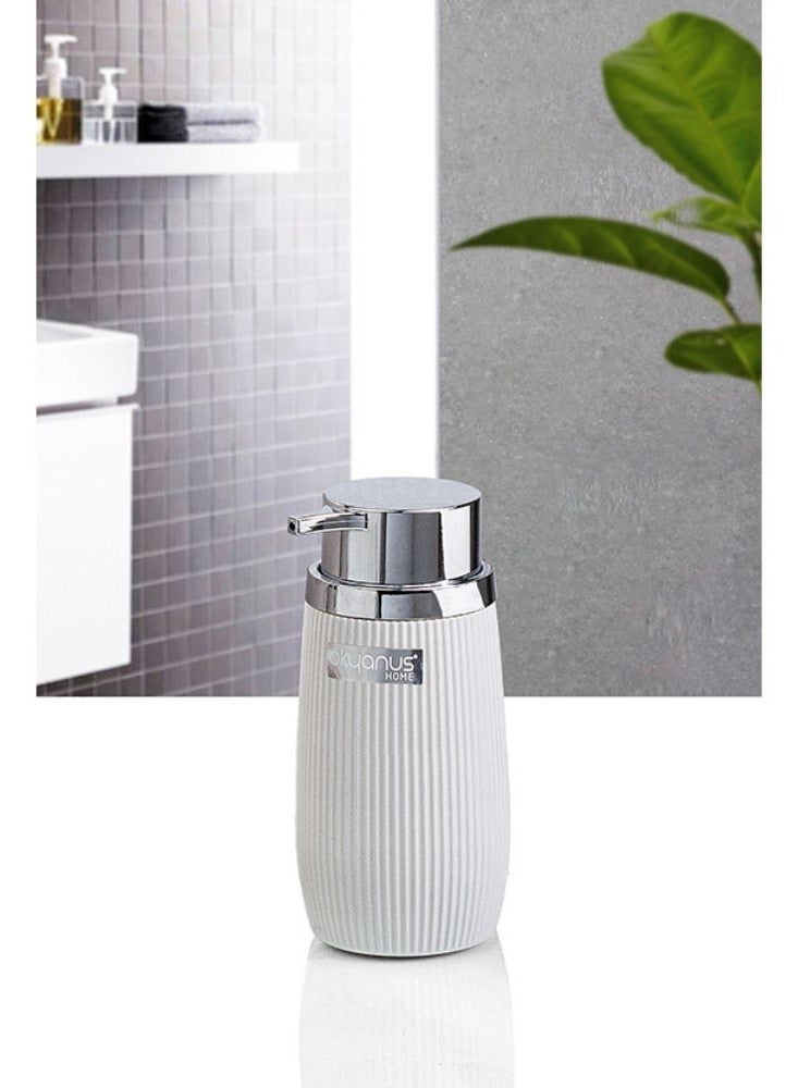 اوكانيوس  موزع صابون مخطط من الأكريليك سعة 300 مل قابل لإعادة التعبئة مع رأس مضخة من الكروم، ملحق أنيق للحمام والمطبخ، 8 سم عرض × 15.8 سم ارتفاع، أبيض - Image 2