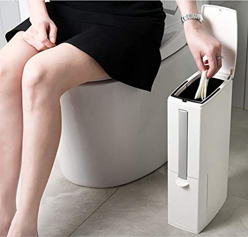 MosQuick MosQuick® Slim Smart dustbin Smart Trash Can 1.3 Gallon, dustbin for home Trash can with Toilet Brush Holder, 5 Liter Garbage Can with Press Top Lid, Modern Waste Can - Ideal bathroom dustbin White  - Image 1