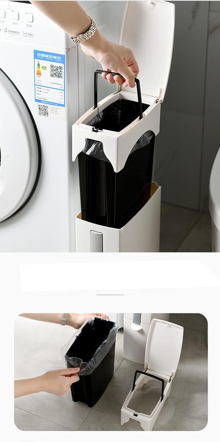 MosQuick MosQuick® Slim Smart dustbin Smart Trash Can 1.3 Gallon, dustbin for home Trash can with Toilet Brush Holder, 5 Liter Garbage Can with Press Top Lid, Modern Waste Can - Ideal bathroom dustbin White  - Image 4