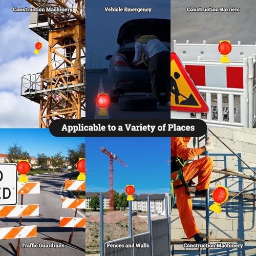 NPKRRSK Solar Industrial Warning Lights,Wireless Waterproof Rechargeable Safety Barricade Warning Lights,Traffic Signal Flashing 2 Sided Visibility Amber LED for Road Construction and Vehicle Emergency - Image 4