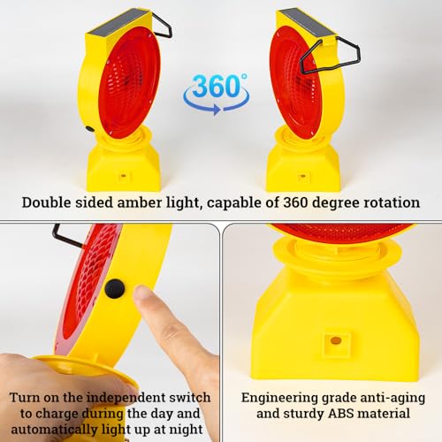 NPKRRSK Solar Industrial Warning Lights,Wireless Waterproof Rechargeable Safety Barricade Warning Lights,Traffic Signal Flashing 2 Sided Visibility Amber LED for Road Construction and Vehicle Emergency - Image 5