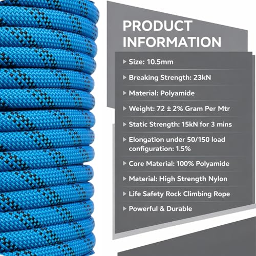 White Tech Premium (10.5mm 10Mtr) Rock Climbing Static Rope Nylon 23 KN Breaking High Strength Industrial Safety Rope, Hiking Climbing Fire Escape Rappelling Mountaineering Construction - Image 2