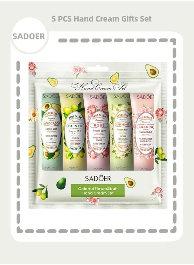 SADOER 5 Pack Hand Cream Gifts Set For Women,Hand Lotion Travel Size in Bulk For Dry Cracked Hands,Mini Hand Lotion For Festival Gift,Natural Plant Fragrance Mini Hand Lotion Moisturizing Hand Care Cream - Image 1