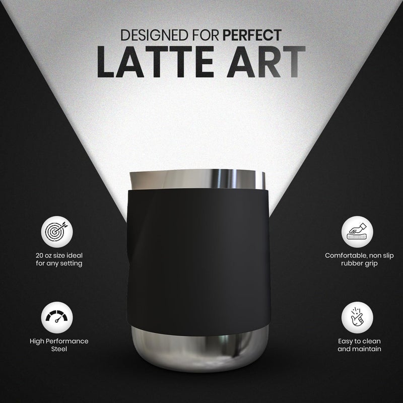 Rattleware 20 Oz Handle Free Latte Art Pitcher Stainless Steel with Rubber Grip Durable Heat Resistant Milk Frothing Pitcher for Baristas Home Cafes and Coffee Shops - Image 3