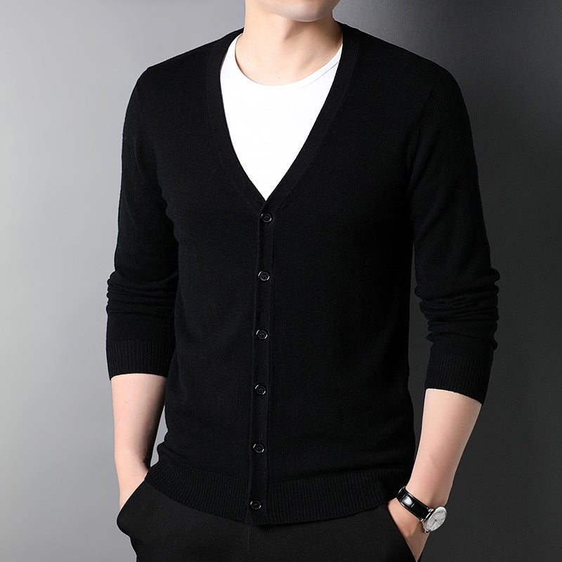 100 Pure Wool Cardigan Mens V-neck Autumn and Winter Puyuan Wool Sweater All-match Sweater Knitted Top Casual Jacket medium gray