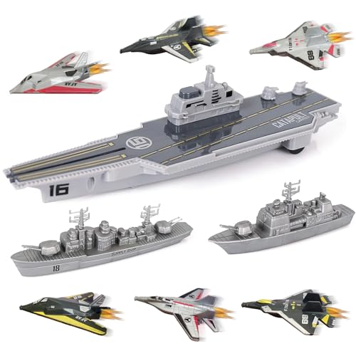 WASAiKA WASK Army Toys for Boys Launching Military Aircraft Carrier Toys Set Military Naval Ship with Battleship Supply Ship Fighter Jets Aircraft Carrier Model Kit Cool Toys for Boys Girls - Image 1