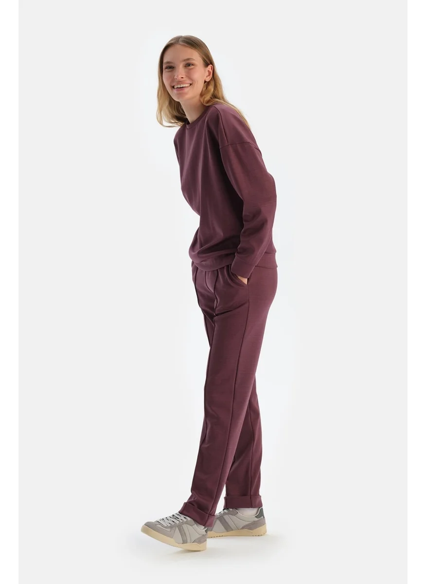 dagi Plum Double Leg Ribbed Modal Trousers