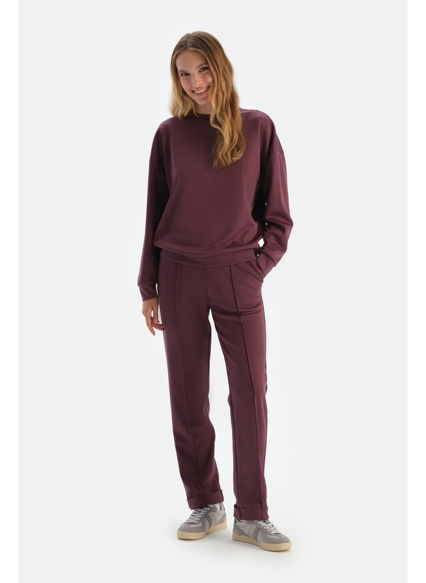 dagi Plum Double Leg Ribbed Modal Trousers