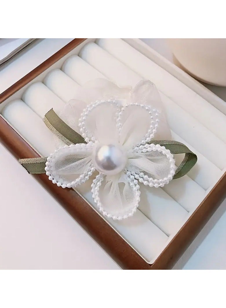 Goolsky New Year Festival Gifts Include Stylish And Exquisite Hair Accessories, Featuring a New Design of a Mesh Bun with Flower Embellishments, Faux Pearl Accents, And a Vintage Charm. These Cute, High-Elastic Hair Ties Make Perfect Presents. - Image 1