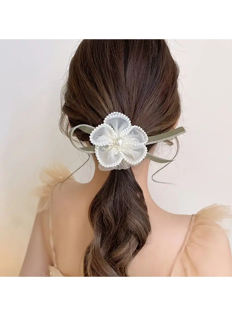 Goolsky New Year Festival Gifts Include Stylish And Exquisite Hair Accessories, Featuring a New Design of a Mesh Bun with Flower Embellishments, Faux Pearl Accents, And a Vintage Charm. These Cute, High-Elastic Hair Ties Make Perfect Presents. - Image 2