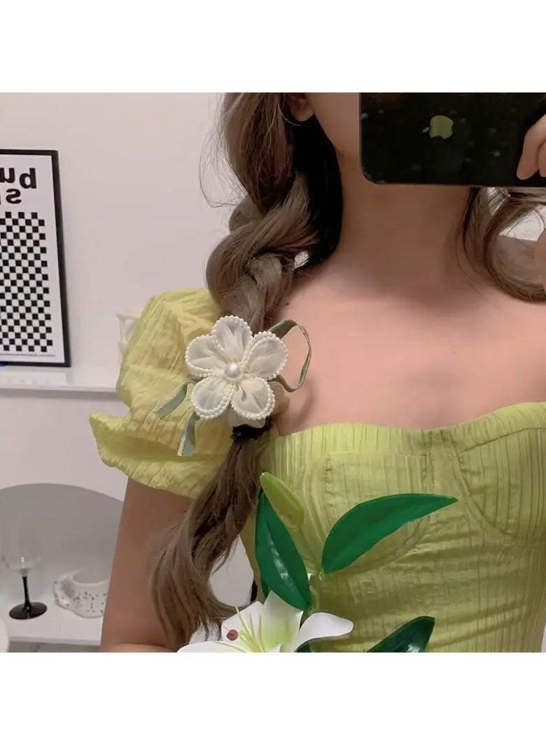 Goolsky New Year Festival Gifts Include Stylish And Exquisite Hair Accessories, Featuring a New Design of a Mesh Bun with Flower Embellishments, Faux Pearl Accents, And a Vintage Charm. These Cute, High-Elastic Hair Ties Make Perfect Presents. - Image 3