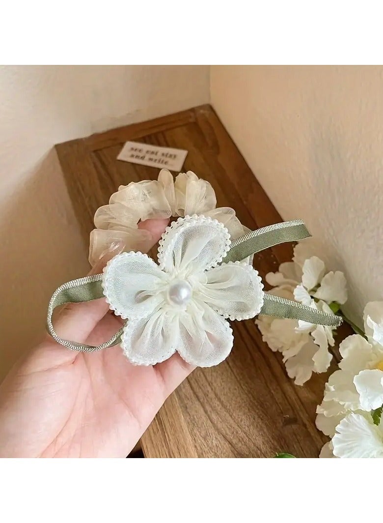 Goolsky New Year Festival Gifts Include Stylish And Exquisite Hair Accessories, Featuring a New Design of a Mesh Bun with Flower Embellishments, Faux Pearl Accents, And a Vintage Charm. These Cute, High-Elastic Hair Ties Make Perfect Presents. - Image 4