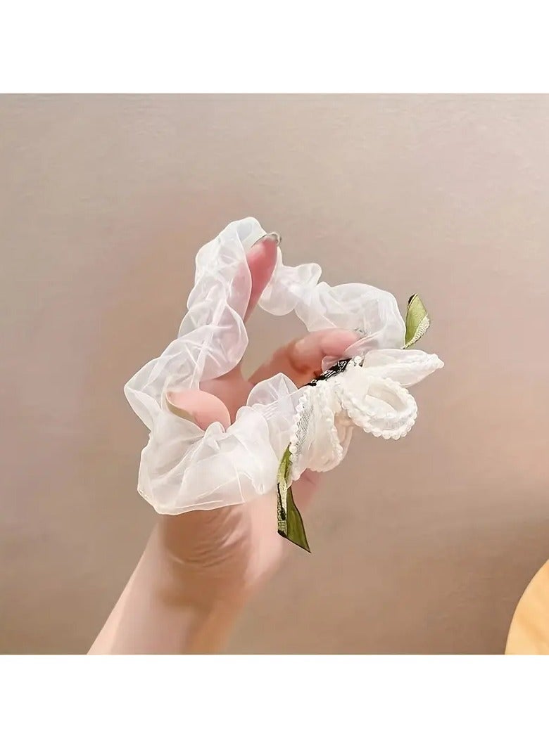 Goolsky New Year Festival Gifts Include Stylish And Exquisite Hair Accessories, Featuring a New Design of a Mesh Bun with Flower Embellishments, Faux Pearl Accents, And a Vintage Charm. These Cute, High-Elastic Hair Ties Make Perfect Presents. - Image 5