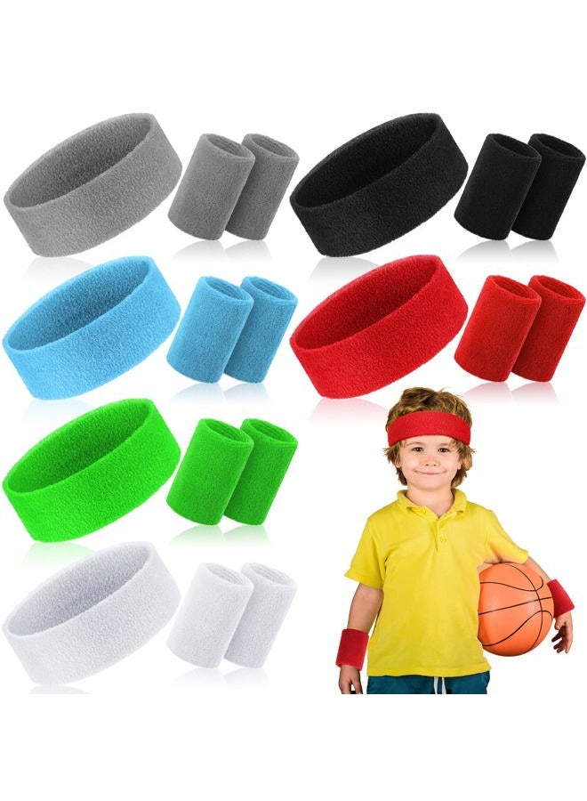 Hungdao Colorful Athletic Headband and Wristband Set for Kids, Girls, Boys, Women, Men - Sweat Absorbing Bands for Sports, Basketball, Workout (Bright Colors) - Image 1